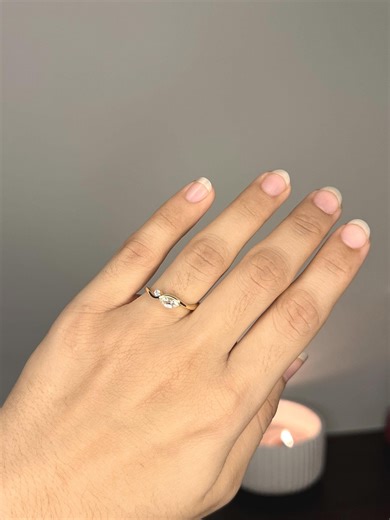 14k Solid Gold Stacking Ring, Diamond & Moonstone, Minimalist Band - Etsy