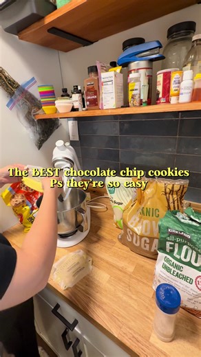 Easy Delicious Simple Chocolate Chip Cookies In a stand mixer, whip together using the paddle attachment: 2 sticks Butter— they have to be room temp! Salt (probably 1tsp) 1 cup Brown Sugar 1 cup White Sugar Scrape down the sides and after its light and fluffy add in: 2 Eggs Vanilla Extract Once mixed, scrape sides again and add in: 3 cups Flour (when I make these GF, I use Bob’s 1:1 and let the dough sit for 30 mins in the fridge before baking) *pour into your measuring cup, don’t scoop! 1 tsp b