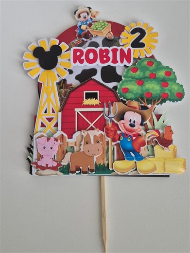 Cake Topper Shaker - Paper Decoration for Birthday Cake - Mickey Farmer Theme - on the Farm - Farm Animals - Etsy