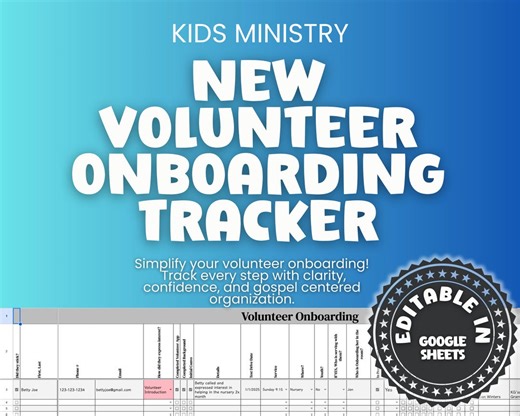 Kids Ministry Volunteer Onboarding Tracker | Editable Google Sheet | Track Applications, Background Checks & Training Steps - Etsy