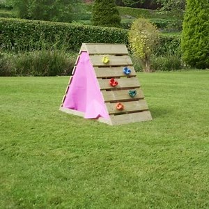 Our Rebo Mini Pyramid has chunky wooden climbing holds on one side...