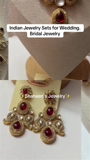 Indian Necklace and Earrings Set with Tika. Elegant Jewelry Collection for Wedding, Parties or Eid. Available in Different Colors. #necklaces #indianjewelry #desijewelry #weddingcollection #bridaljewelry