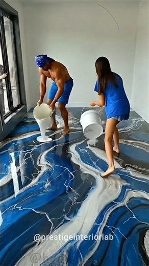 THIS FLOOR IS SO STUNNING 😱 Luxury Marble Blue Epoxy Floor#epoxycoating #home
