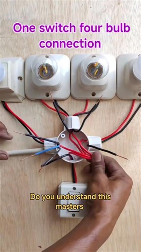 One switch four bulb connection #contentmonitezation #fypシ゚viralシ #fypviralシ #viralreelschallenge #fypageシ #trendingreelsvideo #trendingreel #viralvideochallenge #electrician #electricity #electricidad #electrical @ [524150443907238:49210:@topfans] 👍⚡🎉 | diolonz