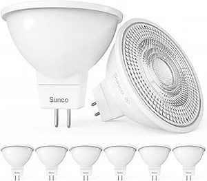 Sunco 6 Pack MR16 LED Light Bulb, 2 Pin GU5.3 Base, 5W=50W, 5000K Daylight, Dimmable, 500 LM, 25000 Lifetime Hours UL