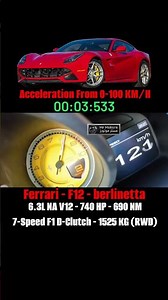 Ferrari F12berlinetta 6.3L V12 NA (740hp / 690Nm) 7-G F1 DCT RWD | 0-100 km/h Acceleration Test ⏱️🎬
