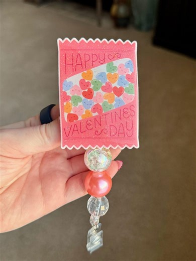 Valentine Sweetheart Candies Badge Reel | Handmade Retractable ID Holder - Etsy