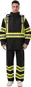 Hi Vis Safety rain Jacket，Reflective Class 3 Rain coat with Inner Mesh Lining and Pockets High Visibility Waterproof work Rain Suits for men&women（Black,LG/XL）