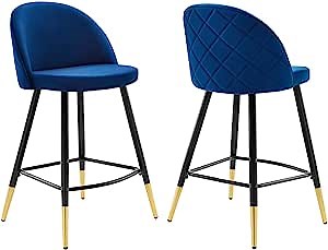 Modway Cordial Performance Velvet Dining Counter Stools in Navy - Set of 2