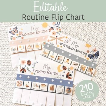 Kids Routine Chart - Editable Flip Chart 210 Labels Morning Afternoon Evening