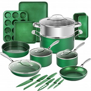 Granitestone 21 Pc Kitchen Pots and Pans Set Non Stick, Kitchen Cookware Sets, Pot and Pan Set, Nonstick Cookware Set, Diamond Coated Non Stick Pots and Pan Set, Dishwasher Safe - Green