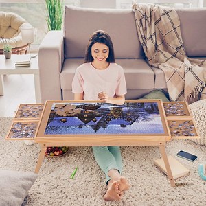 G TALECO GEAR Jigsaw Puzzle Table with Drawers, Legs and Cover, Wooden Puzzle Board for Adults 1500 Pieces, Puzzles Accessories, 34.3 "x 26.5"