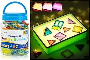 66 Pcs Translucent Letters and Numbers – Sand Painting Light Box – Light Table Toys, Manipulatives and Accessories for Enhanced Learning & Fun
