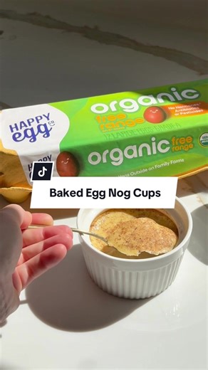 It’s Egg Nog Season ✨ What you'll need: • 3 whole Happy Egg Organic Eggs   2 tasty orange yolks • ¼ cup sugar • Pinch of salt • ½ tsp cinnamon • 1 tsp vanilla • 1 cup whole milk or cream Bake at 325°F for 30–35 minutes, until just set, for a cozy, spoonable holiday custard. 🎄