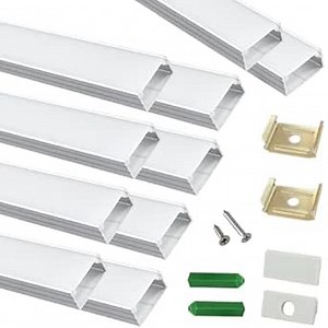 10-Pack 6.56FT LED Strip U Channel Diffuser Fitted for Hue Plus, Surface Mounted Tape Light Aluminum Track with Flat Milky Cover, Low Profile Designed for 0.63'' Wide Ribbon (10, 6.56FT)