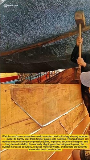 Traditional Wooden Boat Hull Assembly with Heavy Mallet | Precision Timber Joinery