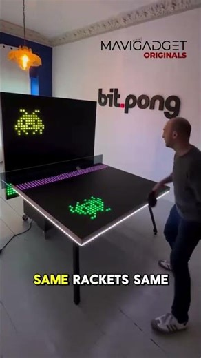 This is an interactive ping-pong table that merges classic table tennis with arcade-style gaming