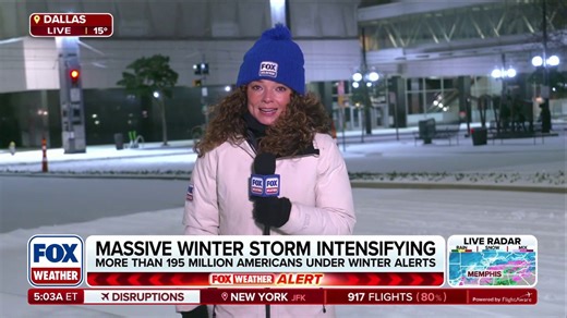 FOX Weather meteorologist Bayne Froney is live from Dallas, where roads are covered in sleet as a massive storm system moves through