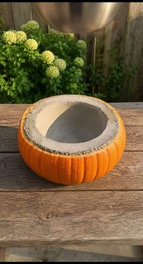 DIY Pumpkin Planters That Look Expensive 🎃✨#DIY #GardenDecor #ConcreteDIY #PumpkinDecor #Shorts