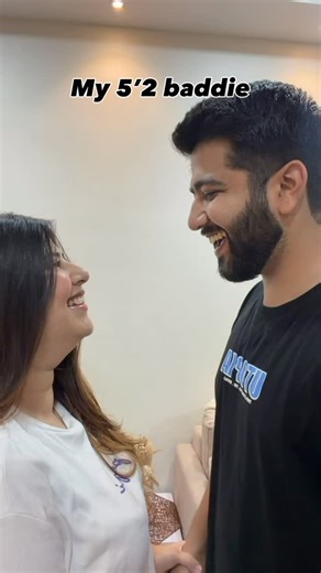 Kabir and Karee on Instagram: "Literally ❌ Metaphorically ✅ . . . (Couple reel ideas, couple, relationship goals, couple goals, husband, wife, girlfriend, boyfriend, 5’2, Demi lovato, height difference, we don’t see eye to eye, tall boy, short girl, tall man, shortie)"