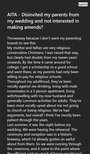 🌊 AITA - Disinvited my parents from my wedding and not interested in 🐜 making amends? | Mrs. Mya Price