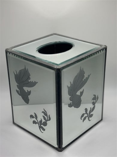 Vintage Nautical Glass Tissue Box Cover, Etched Fish Coastal Bathroom Decor, Beach House Tissue Holder, Sea Life Glass Tissue Box - Etsy