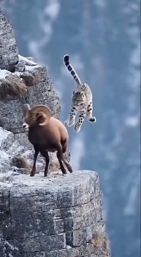 Epic Snow Leopard Hunt: A Death-Defying Plunge Off a Cliff