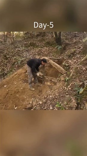 Building a hidden cave shelter with fallen trees, Solo Bushcraft. #survival #hidden #solo #Day-5