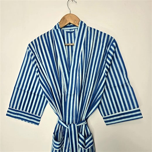 Hand Block Striped Cotton Kimono Robe – Lightweight Everyday Wear for Women - Etsy