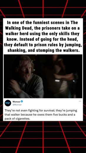 In one of the funniest scenes in The Walking Dead, the prisoners take on a walker herd using the