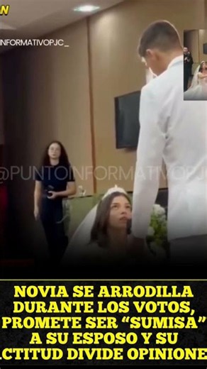 Bride kneels before groom and vows to be "submissive" during wedding vows