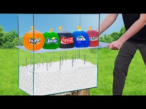 Experiment: Giant Balloons of Coca Cola & Fanta & Sprite & Mirinda VS Mentos