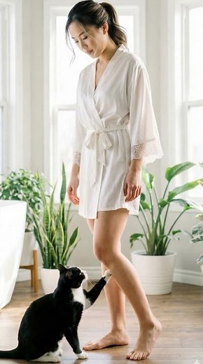 My Tuxedo cat thinks my robe is a hunting ground 🥋🐈‍⬛ #shorts