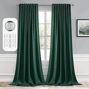 MIULEE Christmas Hunter Green Back Tab Blackout Curtains 108 Inch Long 2 Panels Set for Living Room Bedroom, Rod Pocket/Pinch Pleat Extra Long Thermal Insulated Room Darkening Pleated Window Drapes