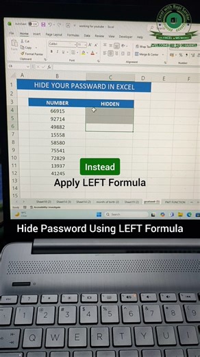 🔒 Hide Password Using LEFT Formula in Excel! #ExcelTips #LEFTFunction #DataSecurity #PasswordHide