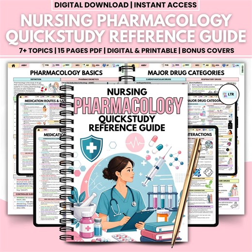 Nursing Pharmacology Study Guide PDF | Quick Reference Notes, Drug Categories & Medication Safety | Instant Download