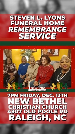 STEVEN L. LYONS FUNERAL HOME 2024 REMEMBRANCE SERVICE FEATURING THE MCDONALD SISTERS! SCAN THE CODE OR LINK IN BIO TO REGISTER TO WIN A $100 GIFT CARD FROM MCCORMICK CREATIONS GIFTS AND CANDLE STUDIO @ CRABTREE VALLEY MALL! | New Bethel Christian Church