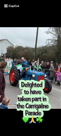 I would like to thank the Carrigaline IFA for the invitation to take part in the Carrigaline St.Patrick’s Day parade. It was a great day and was helped hugely with a dry day ☘️💚🙏🎉 Thanks to Margaret and Emma for the footage🙏 #Carrigaline #CarrigalineIFA #carrigalineparade