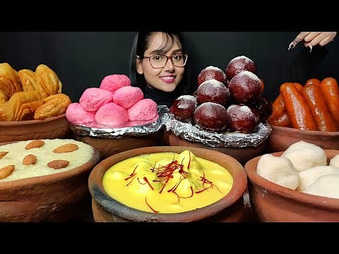 Eating Different types of Indian Sweets | Kheer, Rasmalai| Big Bites | Asmr Eating | Mukbang