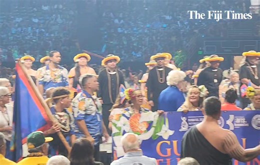 #FestPAC2024 | The Guam 🇬🇺 delegation during the Parade of Nations at the Festival of Pacific Arts & Culture 2024 Opening Ceremony at the Stan Sherrif Centre, Hawai’i. Follow The Fiji Times for updates from the festival. #TimesNews #FijiNews #FestPACHawaii | The Fiji Times