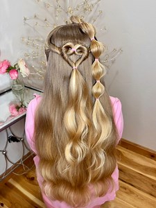 Half up diagonal bubble braid with an accent heart! 💘 You can find what we used for today's hairstyle & outfit linked here: https://liketk.it/54bLB (affiliate link) inspo: endless.stylez #kidshairstyles #hairtutorial #hairideas #haireducation #hairlove #girlshairstyle #hairdo #hairstyleideas #heart #hairinspo #longhair #blonde #hearthair #hairoftheday #hairstyles #hairtips #schoolhairstyles #girlmom #relatable #updo #hairvideos #valentinesday | Paisley’s Petals