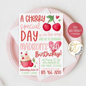 Cherry Birthday Invitation, Cherry Sweet Invitation, Cherry on Top Cherry Party Invite, Editable Berry Birthday, Cherry Theme Party Decor - Etsy