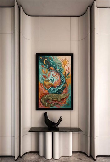 Boho Crocodile Jungle Print, Whimsical Sun & Moon Art, Living Room Decor, Digital Download - Etsy
