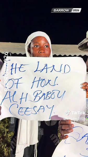 In Ngayen Sanjal, young people turned out to welcome President Barrow, with messages on their placards expressing their support for the President and continued development. #MeetThePeople #Barrow2026 #TheWayForward #RoadToDecember5