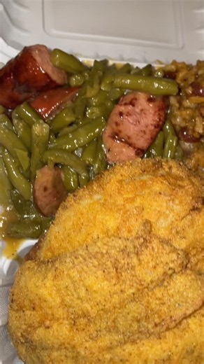 Southern Dinner: Sauteed String Beans, Fried Tilapia & Dirty Rice