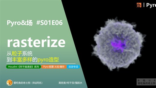 【Pyro攻坚专项S01】E06：【用粒子系统为pyro塑形】 【rasterize光栅化节点】 【pyro bake节点】