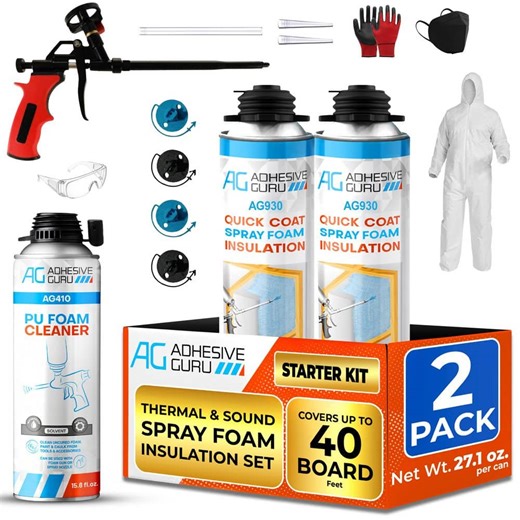 AG ADHESIVE GURU AG930S Insulation Foam Set-2 Pack Spray Foam Sealant (32.8 oz. ) and Foam Cleaner and Foam Gun, Thermal-Sound Insulation adgr_AG930S_InsFoamSet_2pk - The Home Depot