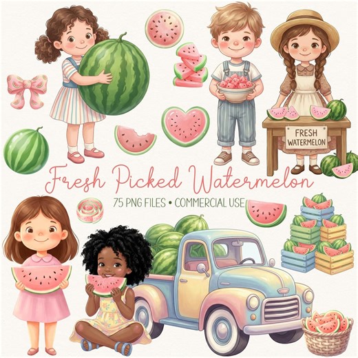 Watermelon Clipart Bundle, Summer Kids Party Graphics, Farmers Market Watermelon PNG, Commercial Use - Etsy