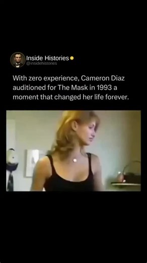 Entertainment , Memes , Culture & News on Instagram: "This rare footage captures 21-year-old Cameron Diaz during her screen test for the 1994 hit The Mask. Follow(us) @insidehistories for more. Remarkably, Diaz had zero acting experience at the time, having worked primarily as a fashion model. The clip showcases her natural charisma and effortless screen presence as she improvises with casting directors and even shares a brief, charming moment with her soon-to-be co-star, Jim Carrey. Her infecti