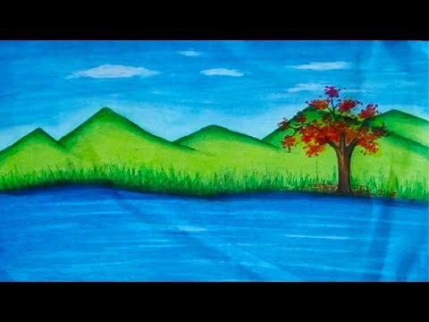 Natural Scenery Drawing - How To Draw Nature Scenery for Kids || Kudrati Drashya Drawing